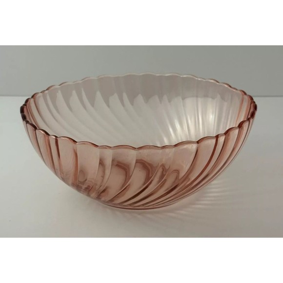 Vintage Arcoroc Rosaline Pink Swirl Glass Scalloped Serving Bowl 9" France - Picture 1 of 4